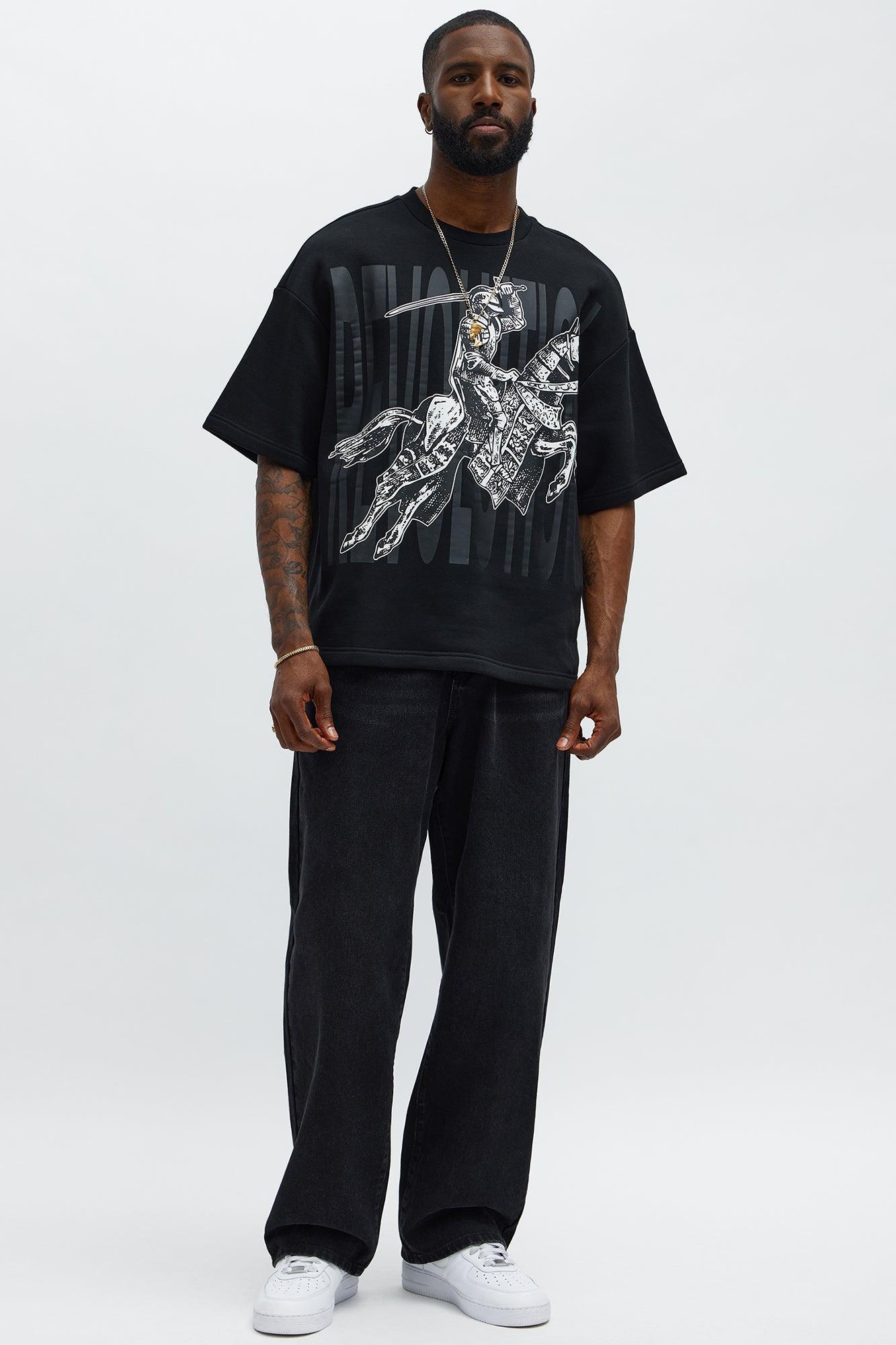 Tyson Oversized Crusader Printed Short Sleeve Tee - Black Product Image