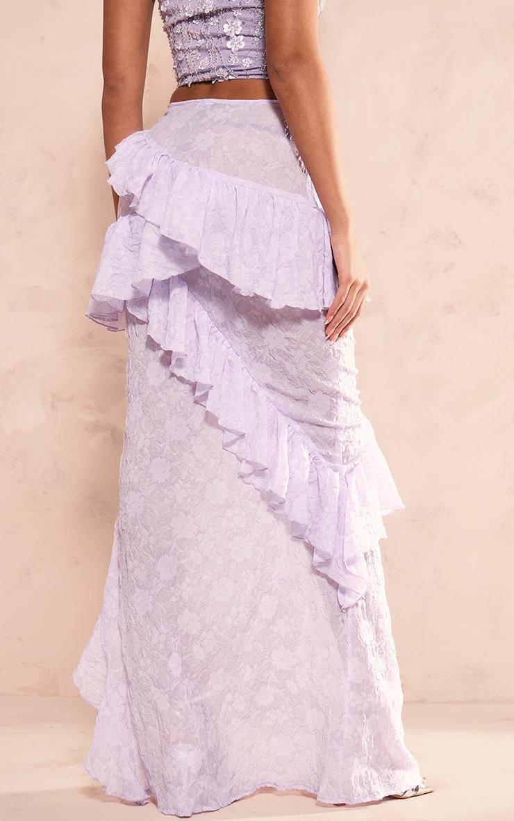 Lilac Textured Sheer Chiffon Ruffle Maxi Skirt Product Image