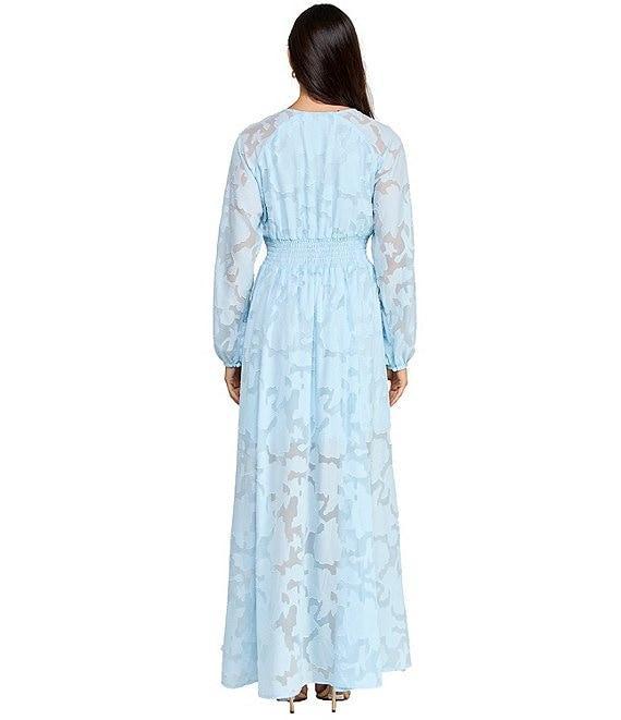 Layered With Love Alona Burnout Jacquard V-Neck Long Sleeve Button Front Side Slit Maxi Dress Product Image