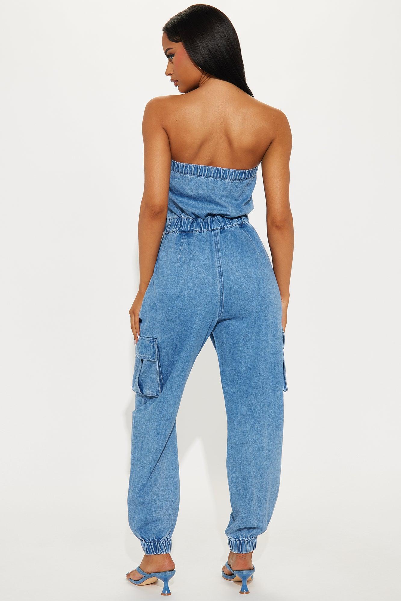 On The Go Denim Jumpsuit - Medium Wash Product Image