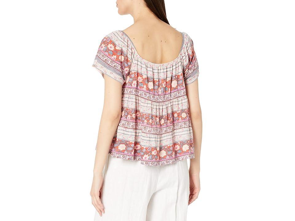 Lucky Brand Print Mix Swing Tiered Top Multi) Women's Clothing Product Image