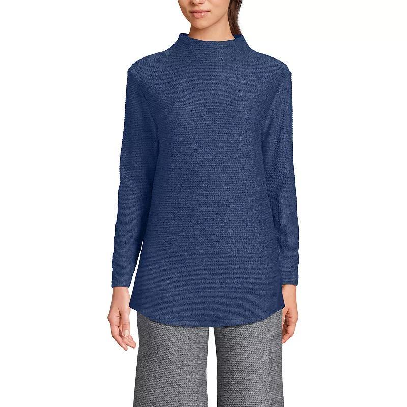 Women's Lands' End Cable Ottoman Relaxed Long Sleeve Funnel Neck Tunic, Size: Medium, Gray Grey Product Image