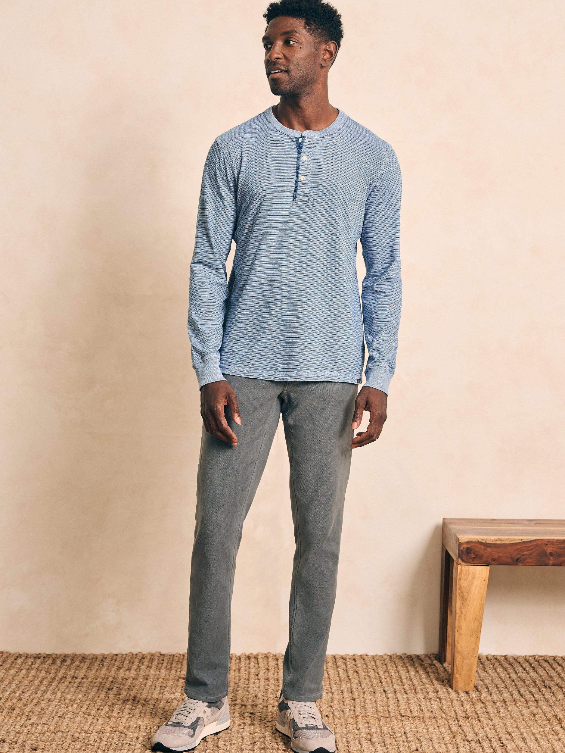 Long-Sleeve Indigo Henley - Indigo Shell Stripe Male Product Image