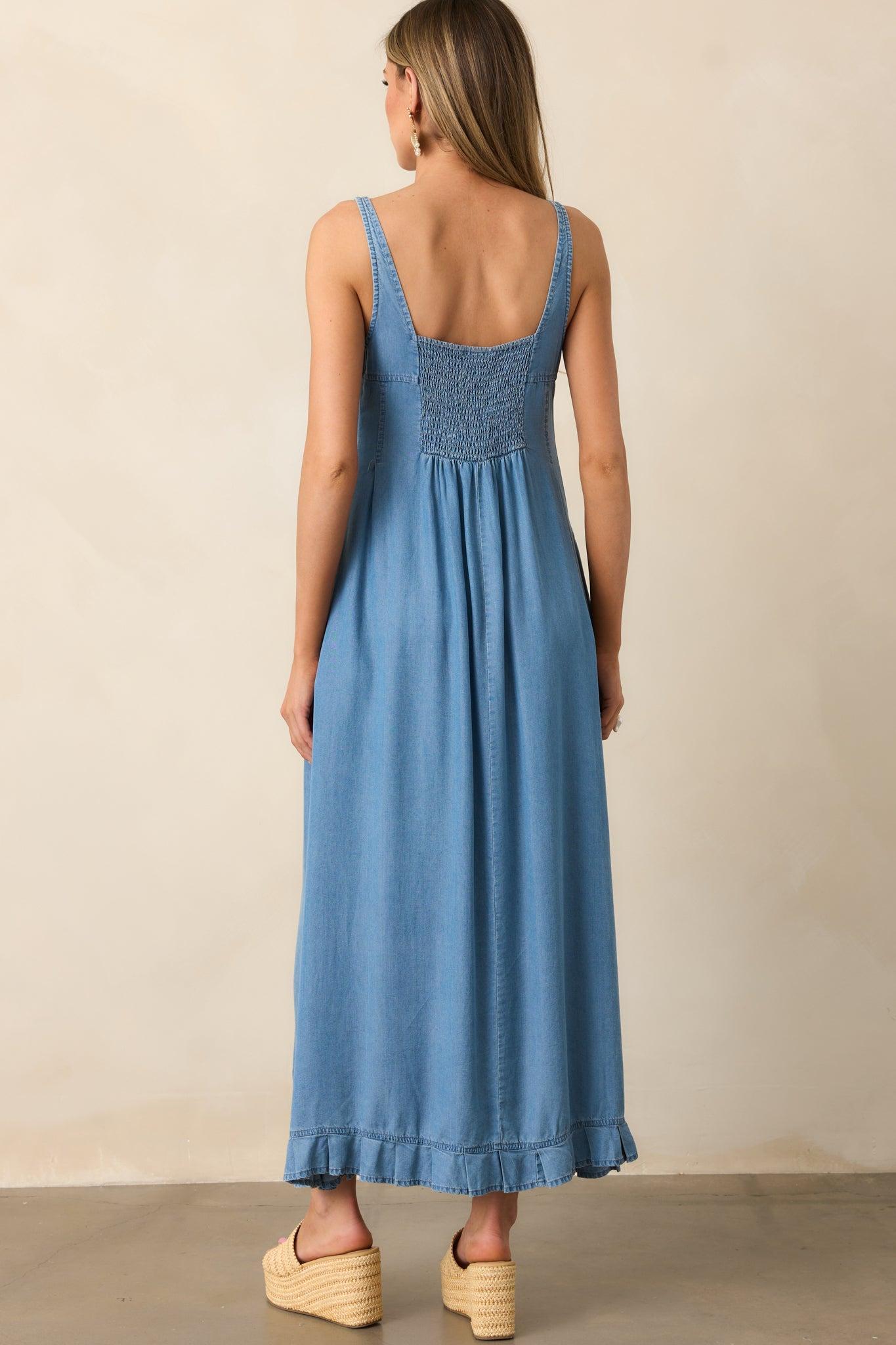 Cascading Echoes Blue Chambray Maxi Dress Product Image