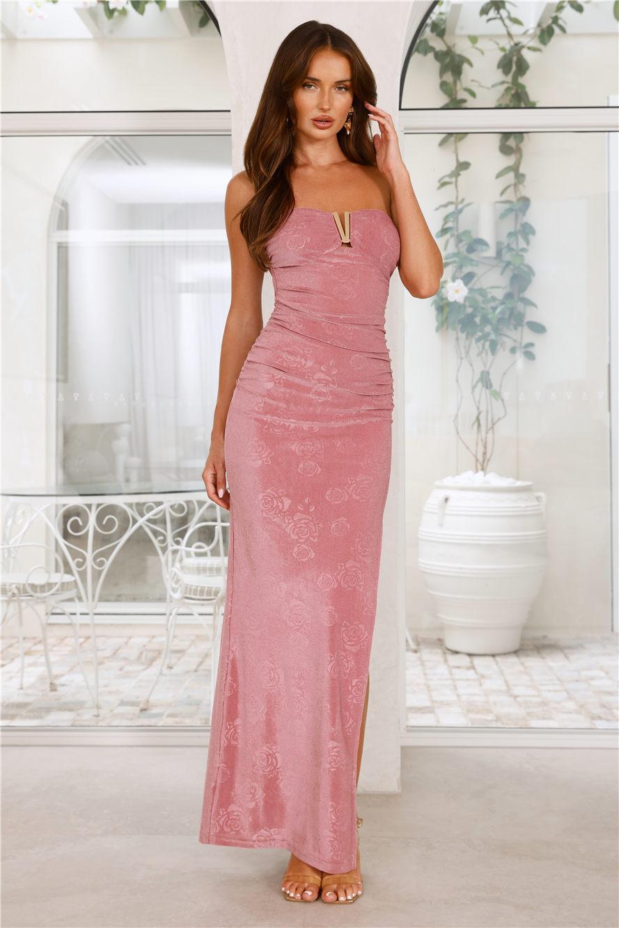 Chic Nightlife Velvet Strapless Maxi Dress Rose Product Image