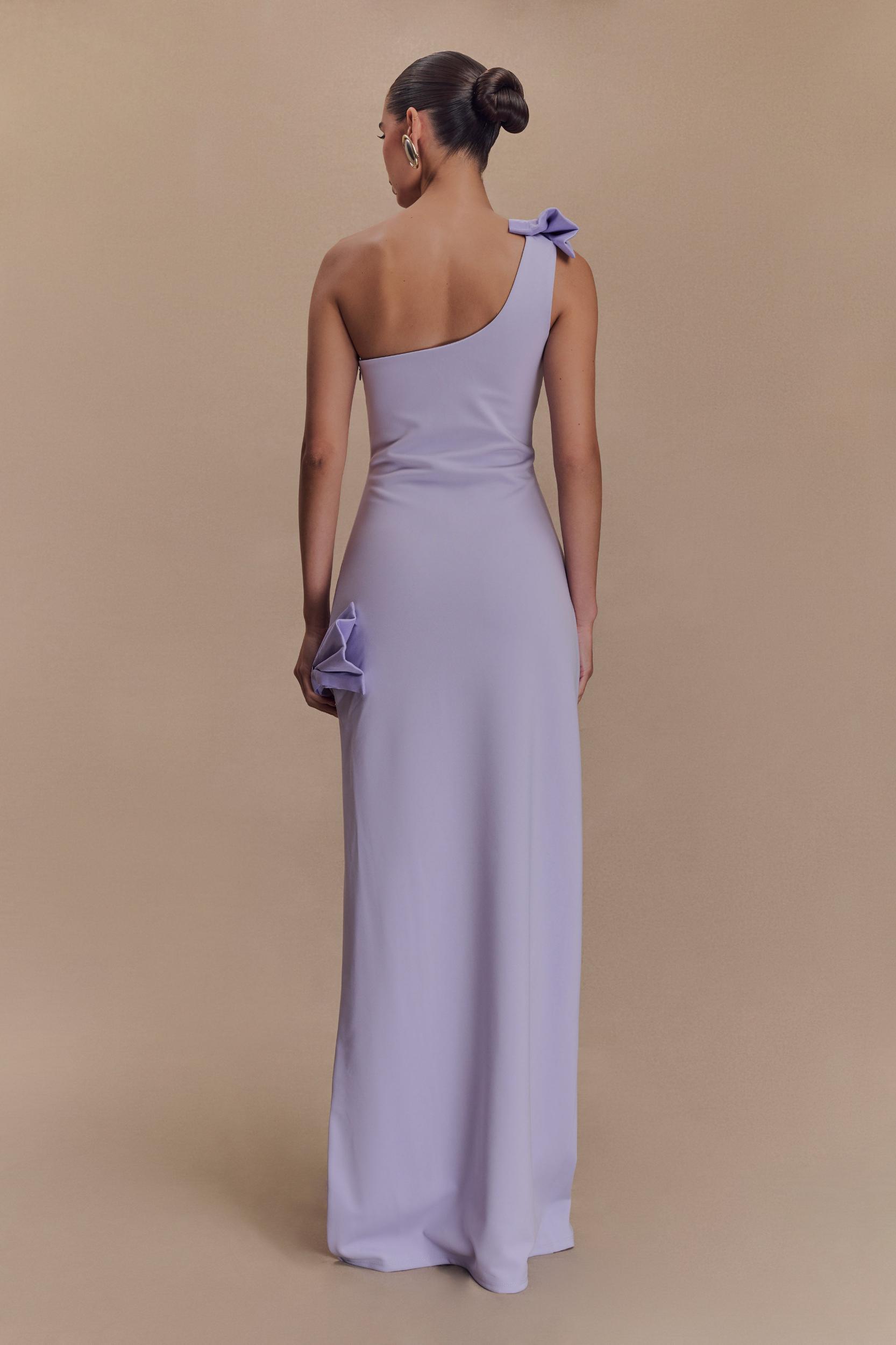 Hallie One Shoulder Bow Maxi Dress - Lilac Product Image