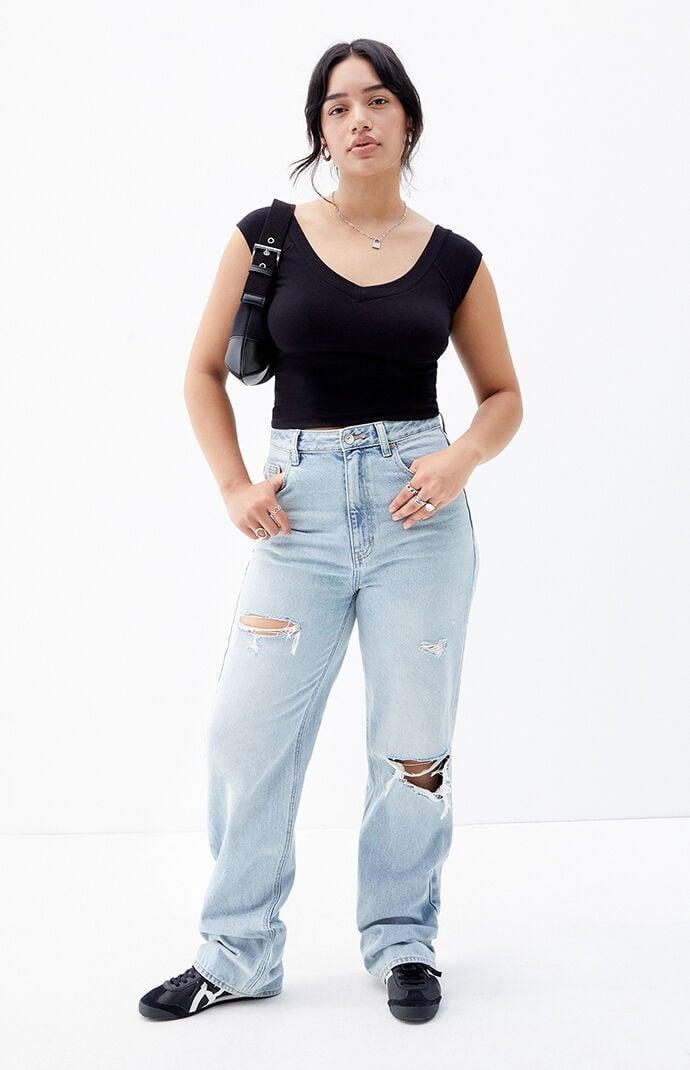 Women's Light Indigo Ripped '90s Boyfriend Jeans Product Image