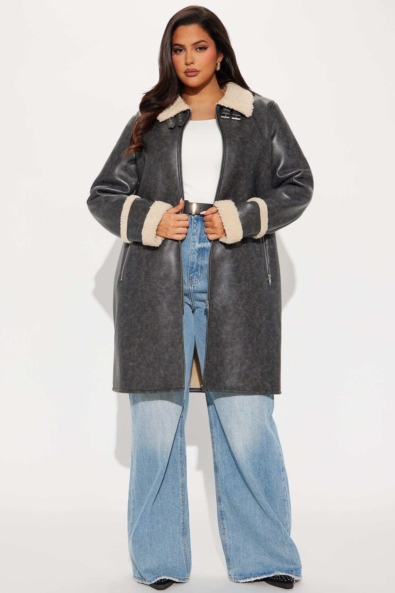 No Pressure Washed Faux Leather Trench - Charcoal Product Image