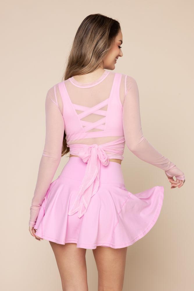 Bow Back Mesh Reversible Long Sleeve Top - Bright White Product Image