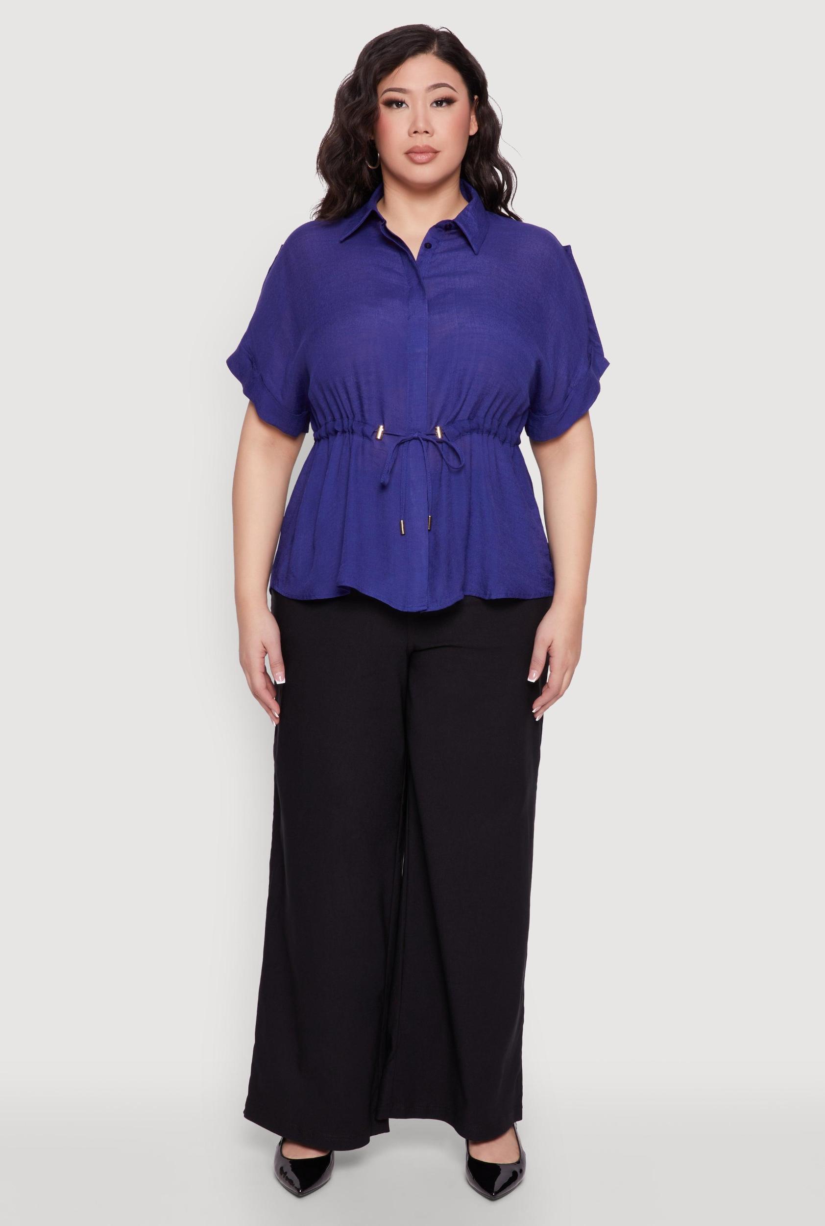 Plus Size Drawstring Waist Shirt Female Product Image