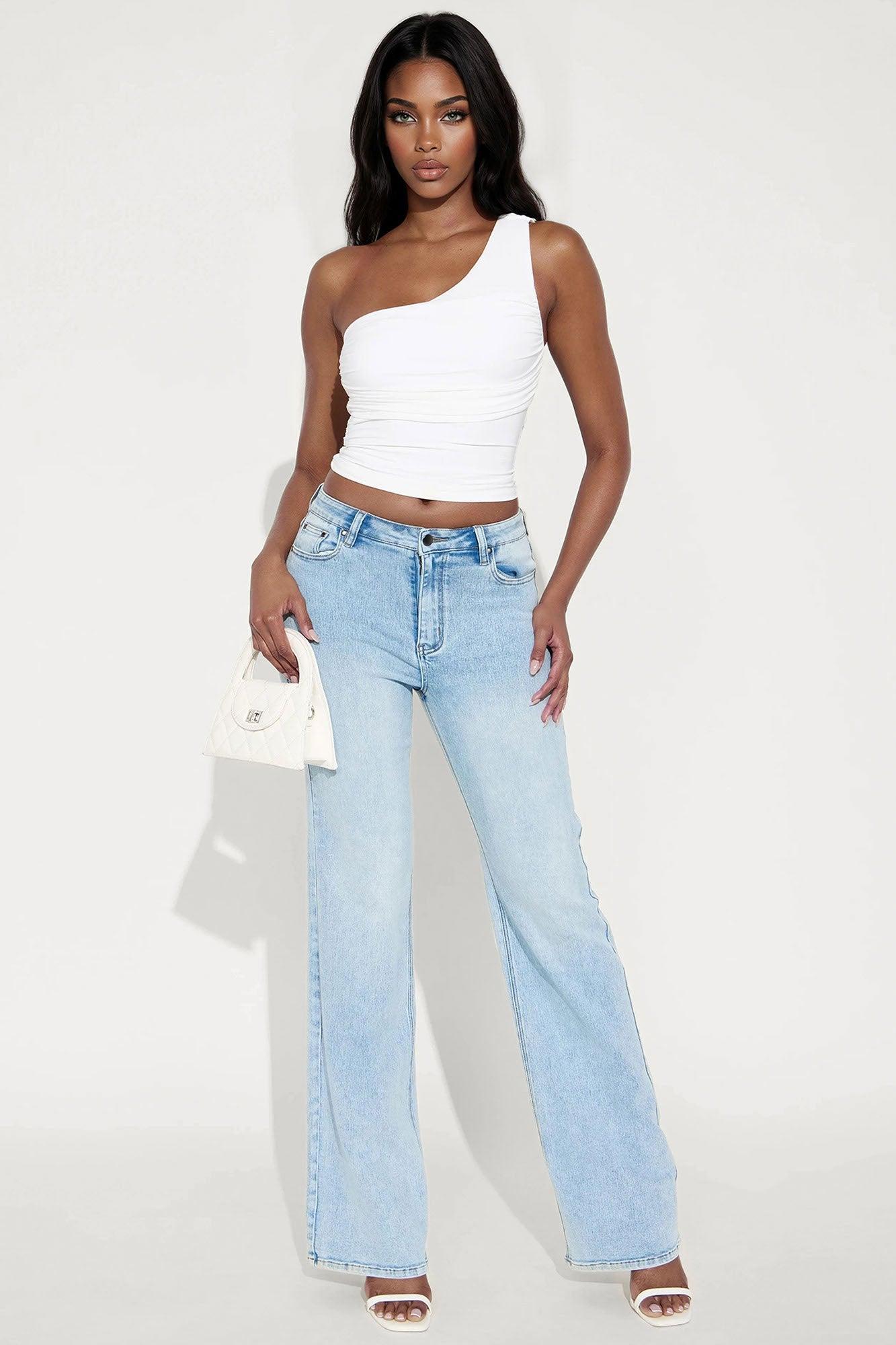 Tall Make My Day Stretch Wide Leg Jeans - Light Wash Female Product Image