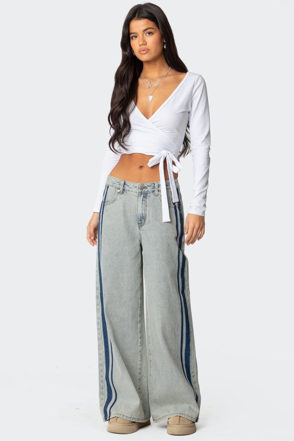 Side Stripe Washed Low Rise Jeans Product Image