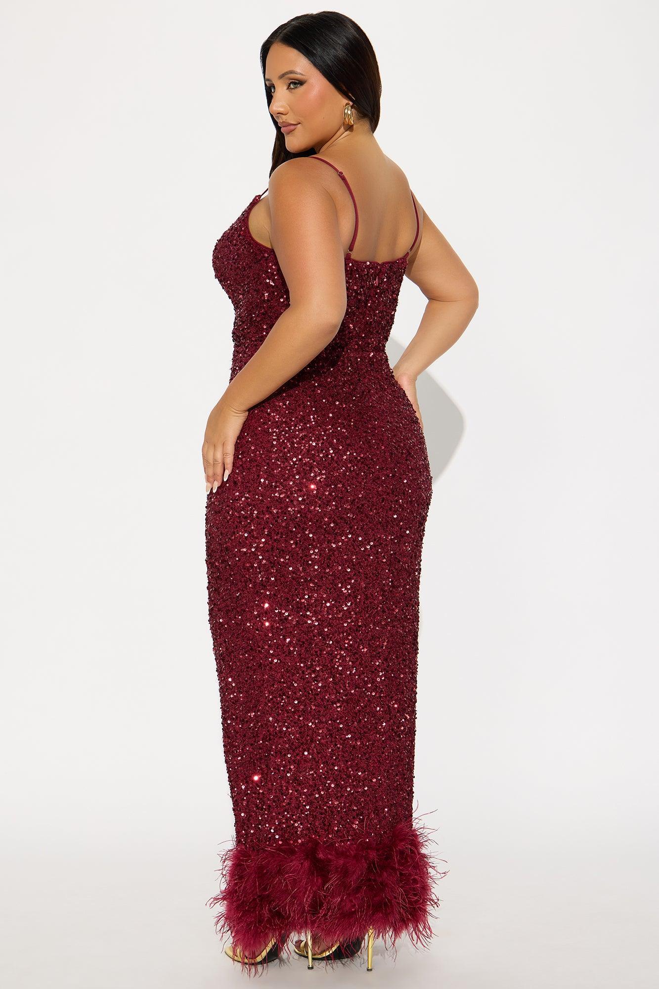 Focus Sequin Maxi Gown Dress - Wine Product Image