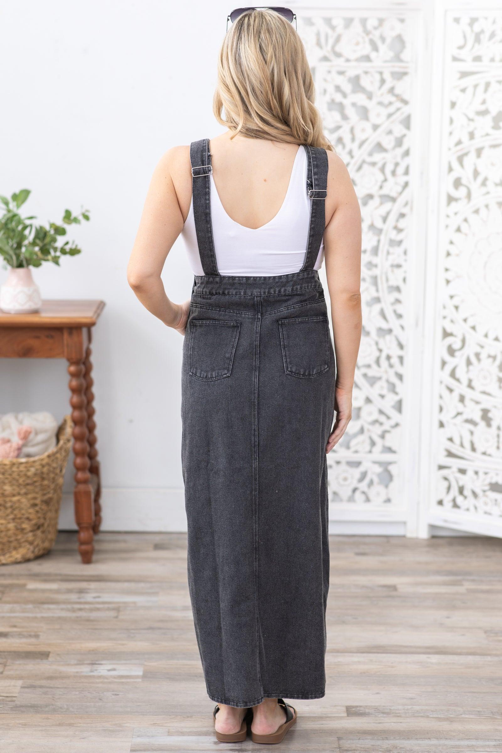 Black Washed Denim Overall Dress Product Image