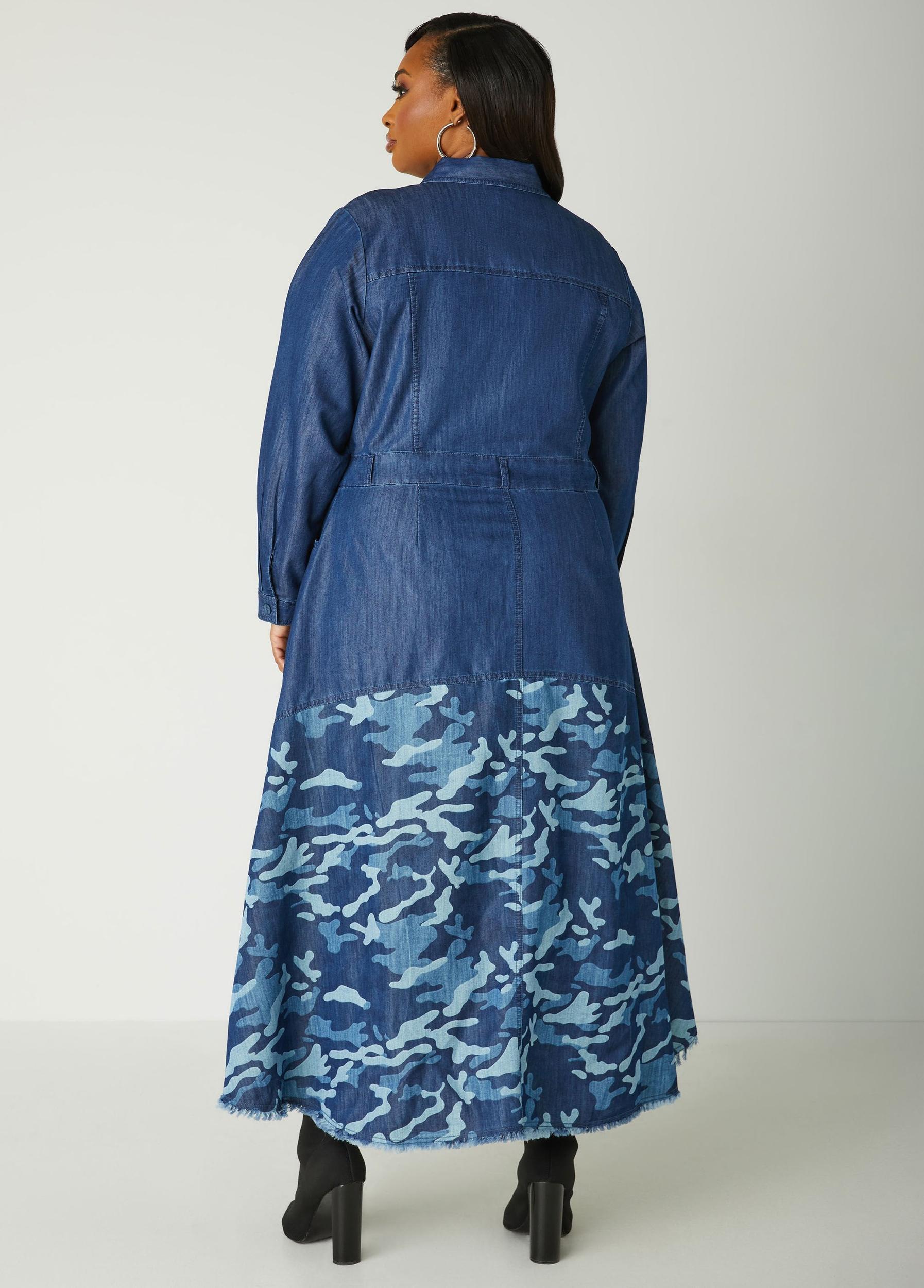 Camo Paneled Denim Shirtdress Product Image