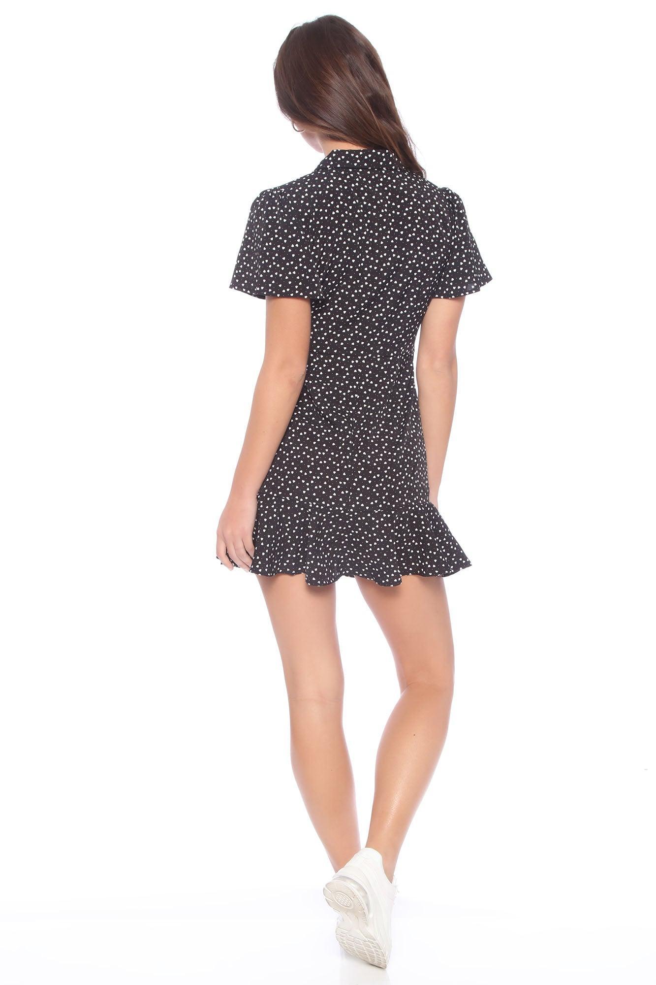 Valentine Heart Printed Mini Dress - Black Product Image