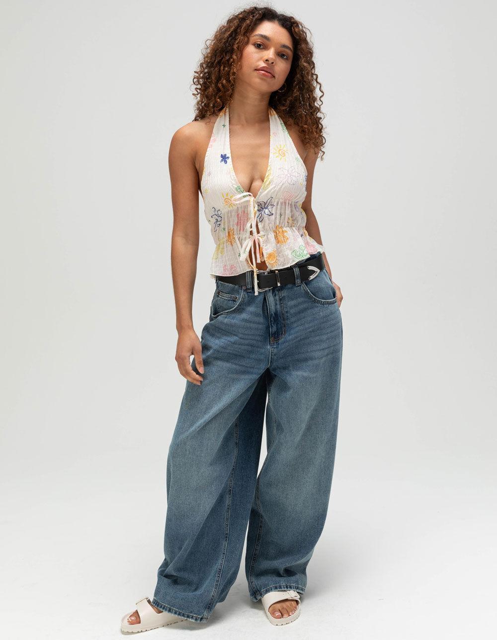 RSQ Womens Vacation Print Halter Top - Cream Combo Product Image