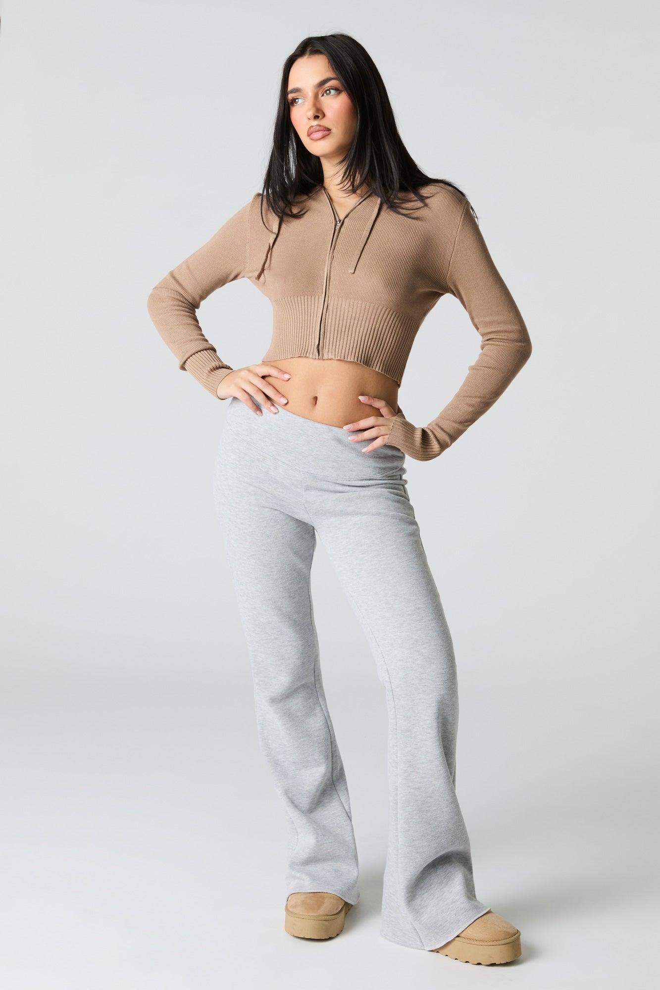 Ribbed Knit Zip-Up Hooded Sweater Female Product Image