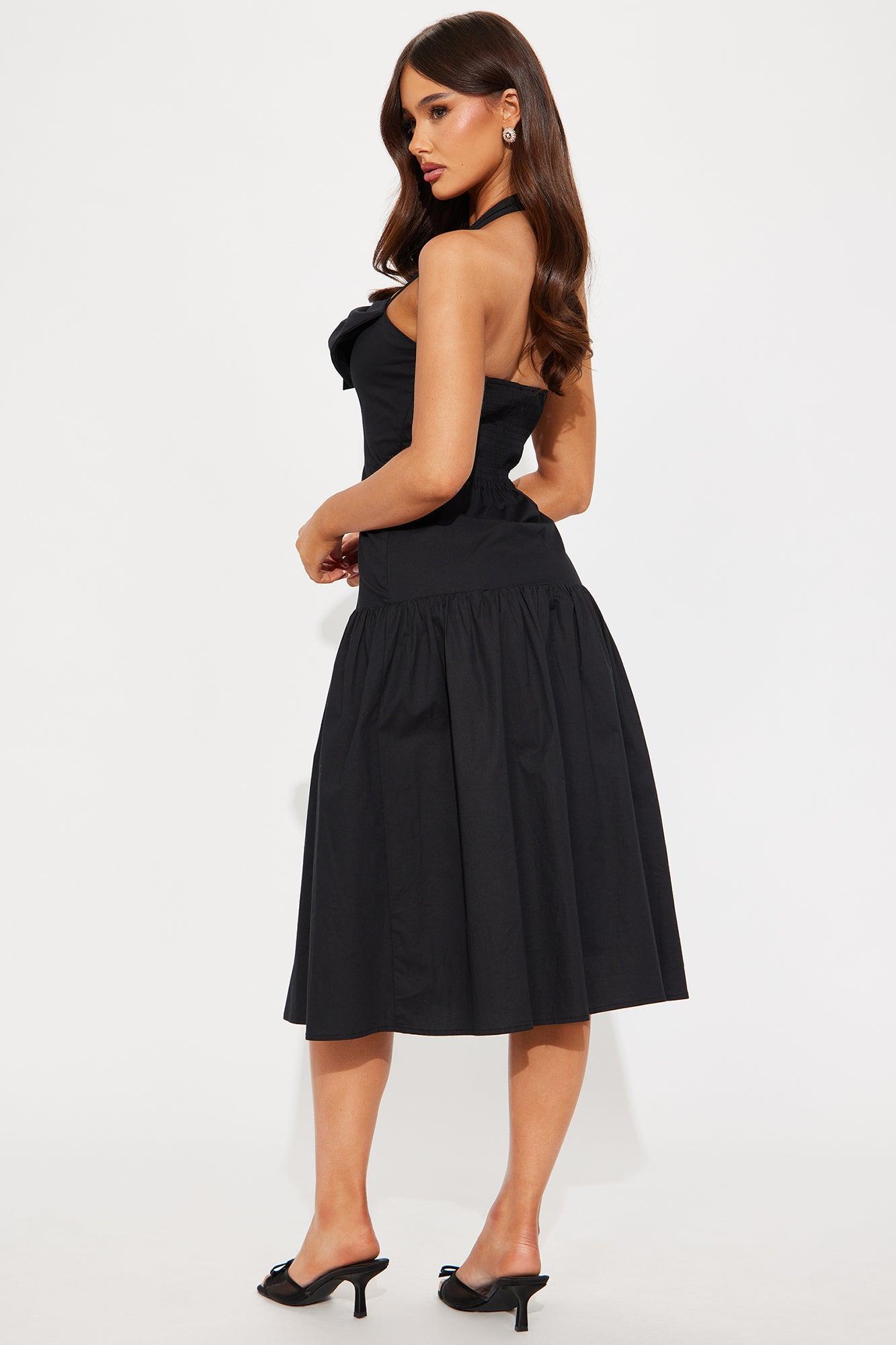 Bailey Drop Waist Poplin Midi Dress - Black Female Product Image