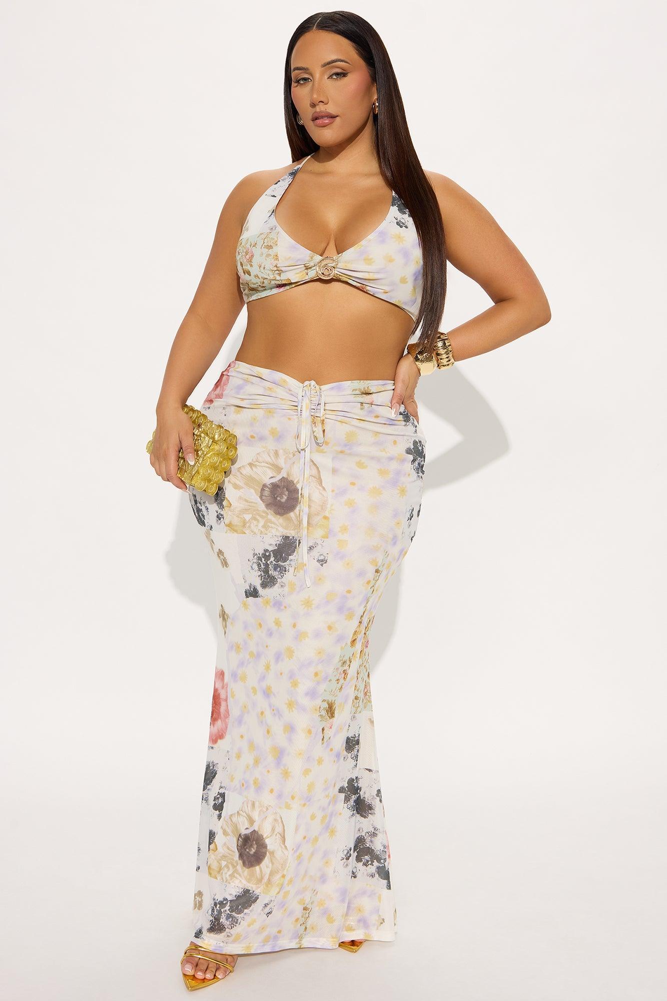 Floral Escape Mesh Maxi Skirt Set - Stone/Combo Product Image