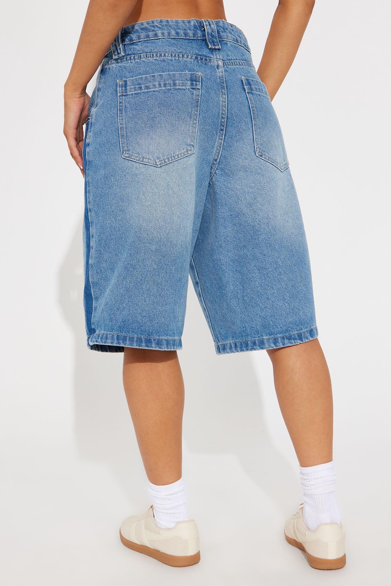 Going To The Extreme Stripe Jorts - Medium Wash Product Image