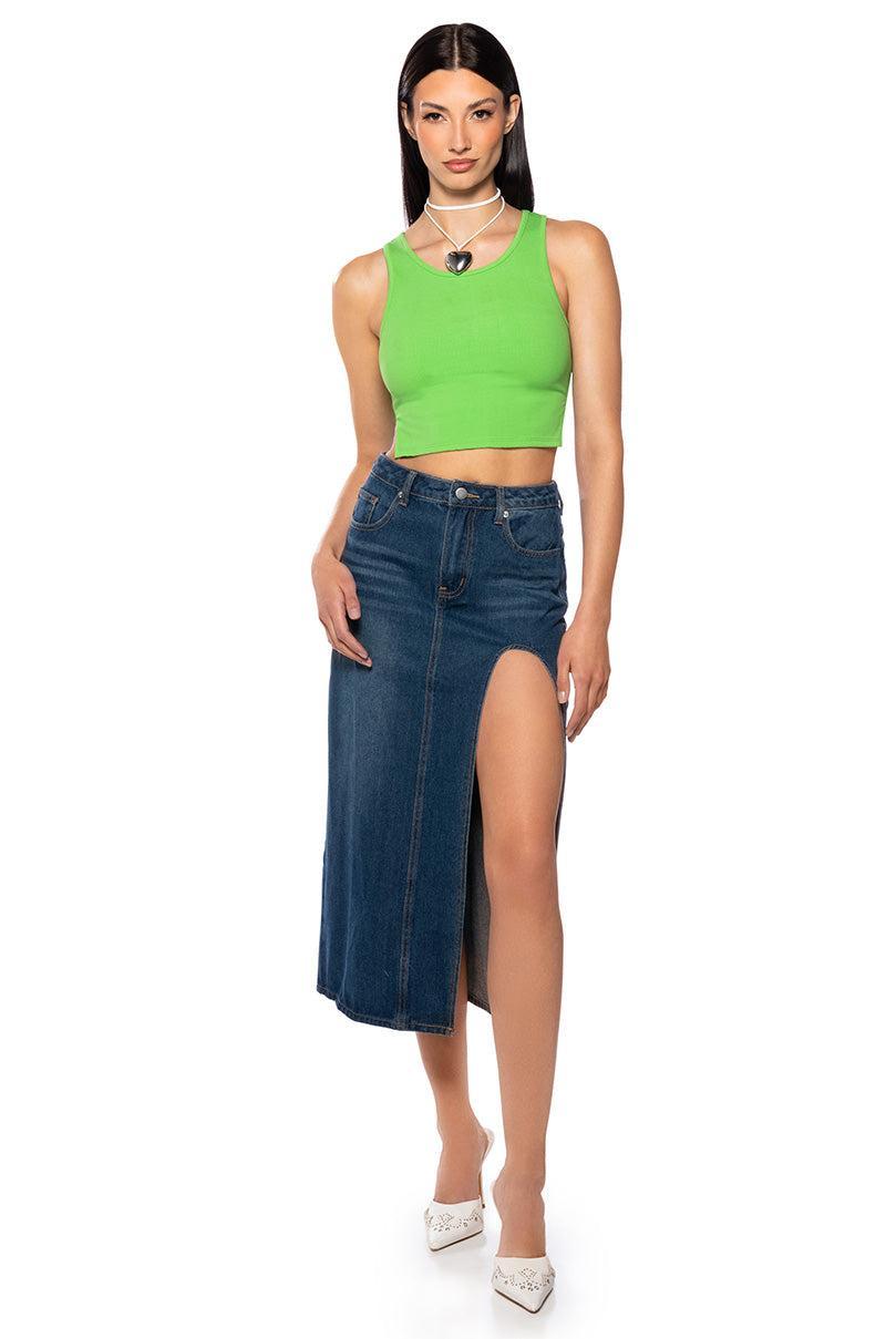 BELLE KNIT SLEEVELESS SCOOP T SHIRT IN LIME Product Image
