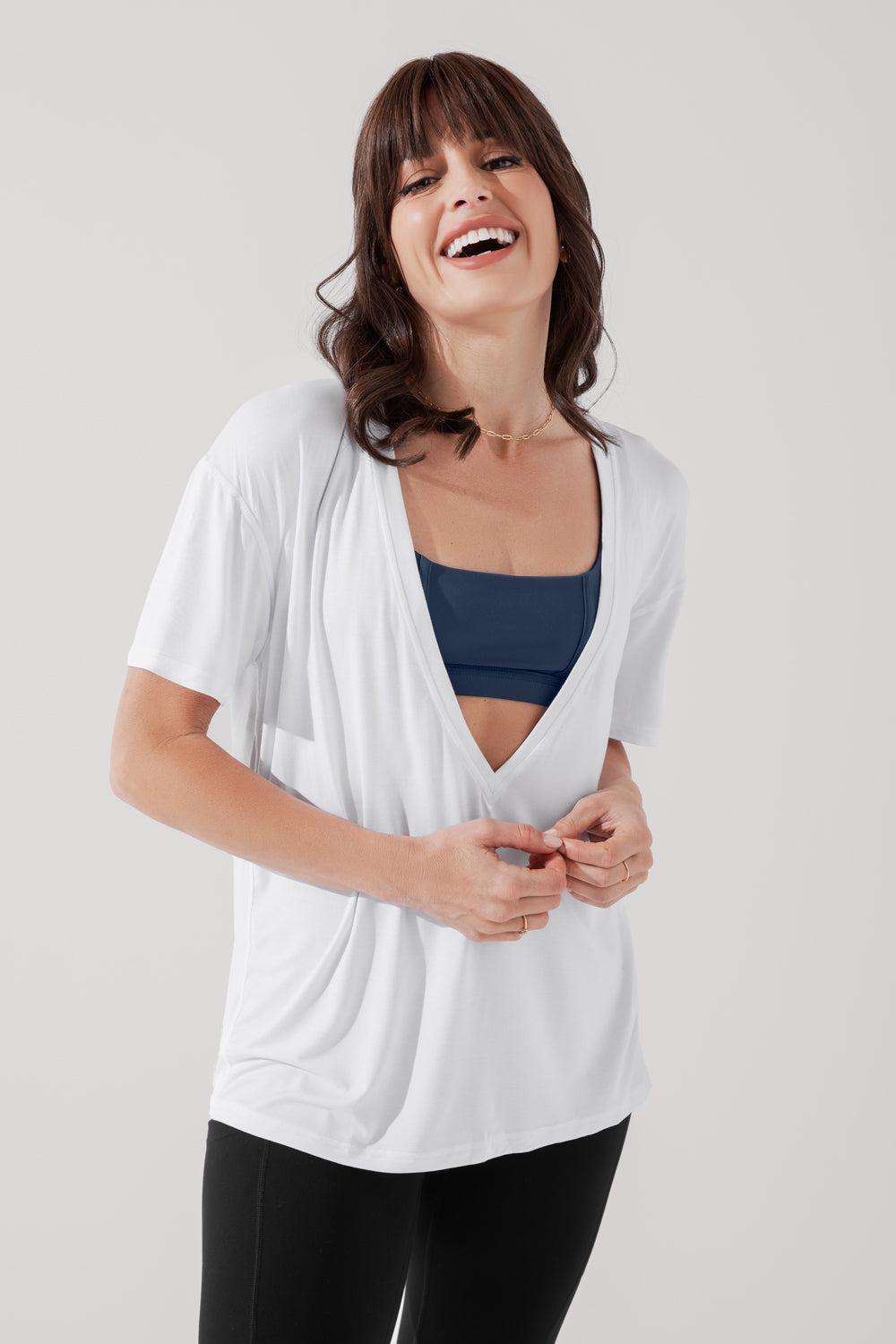 Daring Deep V Tee - White Product Image
