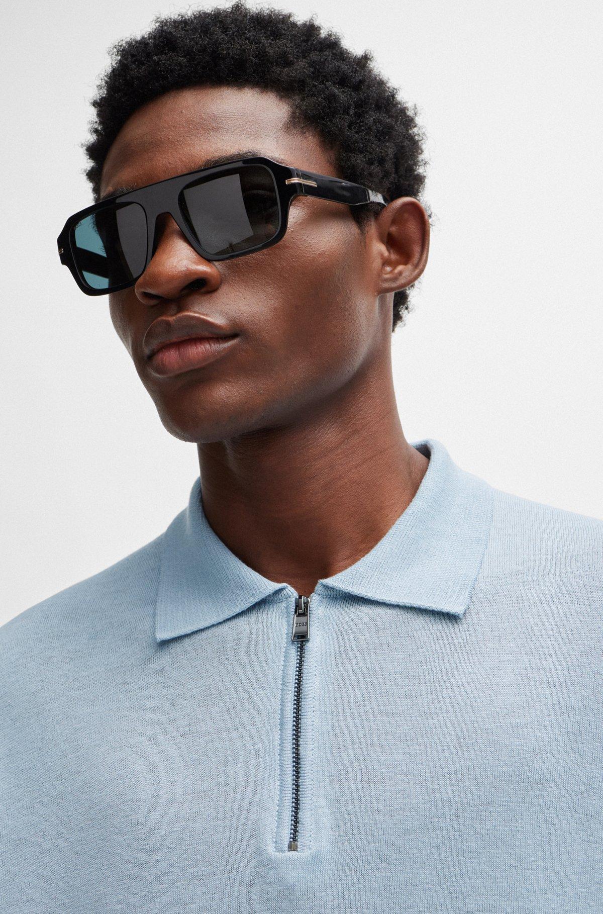 Zip-neck knit polo in a linen blend Product Image