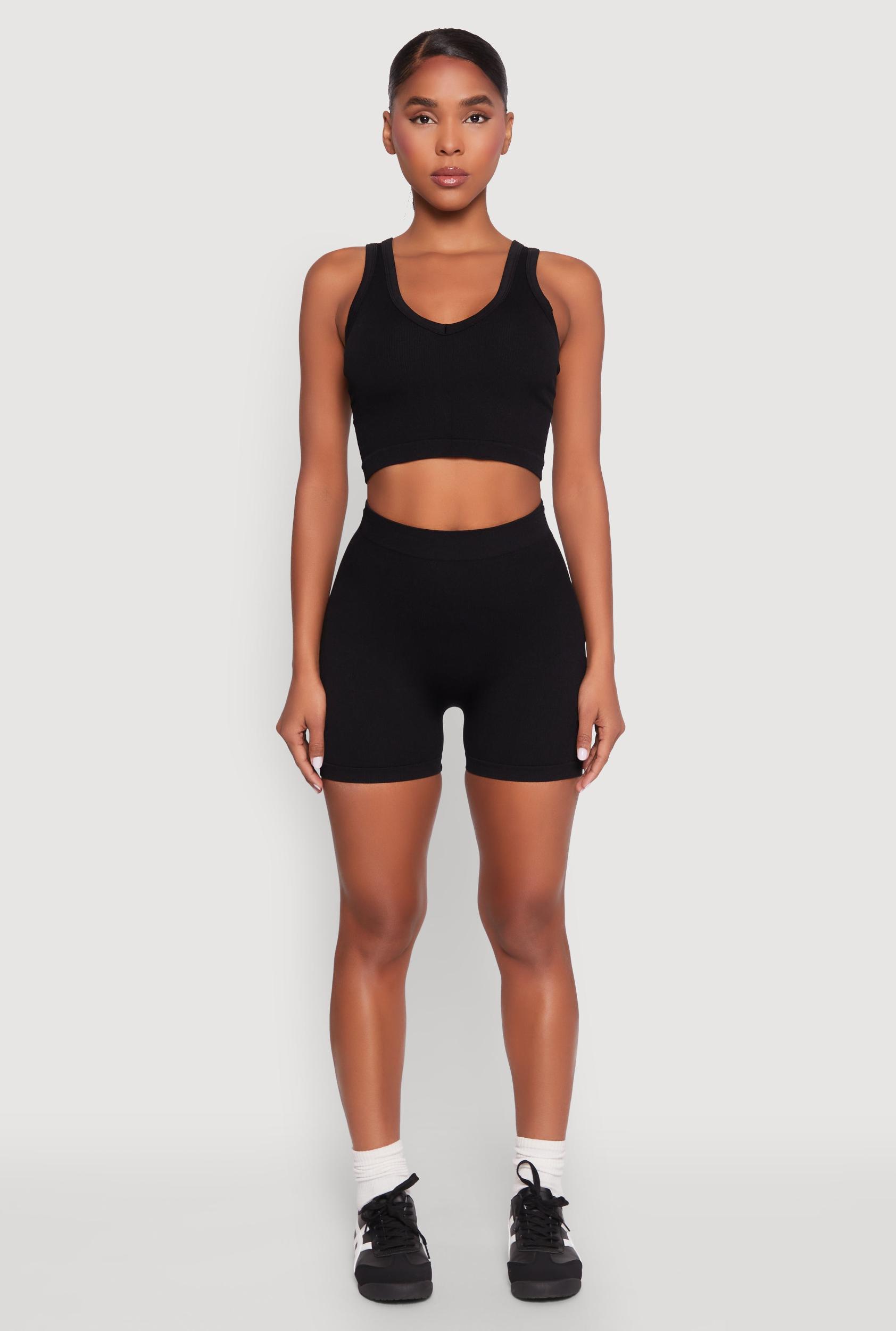 Womens Seamless V Neck Cropped Tank Top and Shorts Product Image