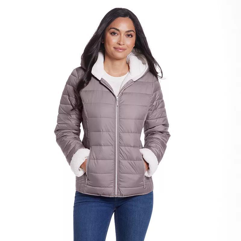 Women's Weathercast Hood Sherpa-Lined Puffer Jacket, Size: XL, Silver Product Image