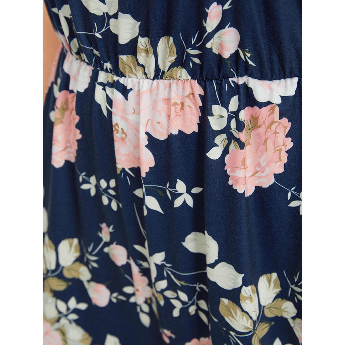 Plus Size DarkBlue Floral Print Pocket Scoop Neck Cami Jumpsuit Women Casual Sleeveless Spaghetti Strap Dailywear Loose Jumpsuits BloomChic 14-16/1X Product Image