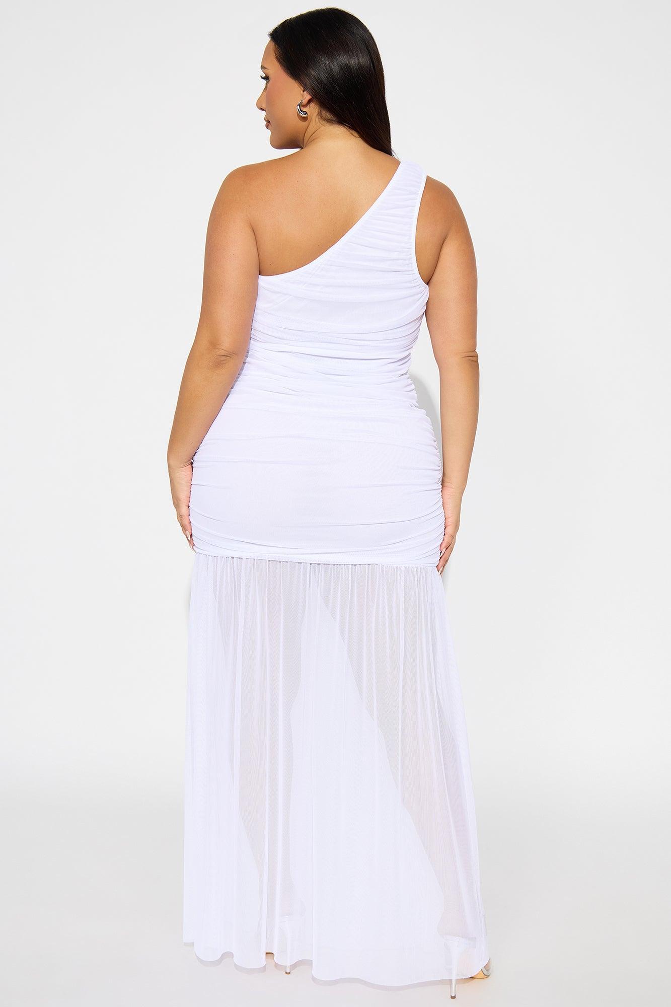 Tayana Ruched One Shoulder Maxi Dress - White Product Image