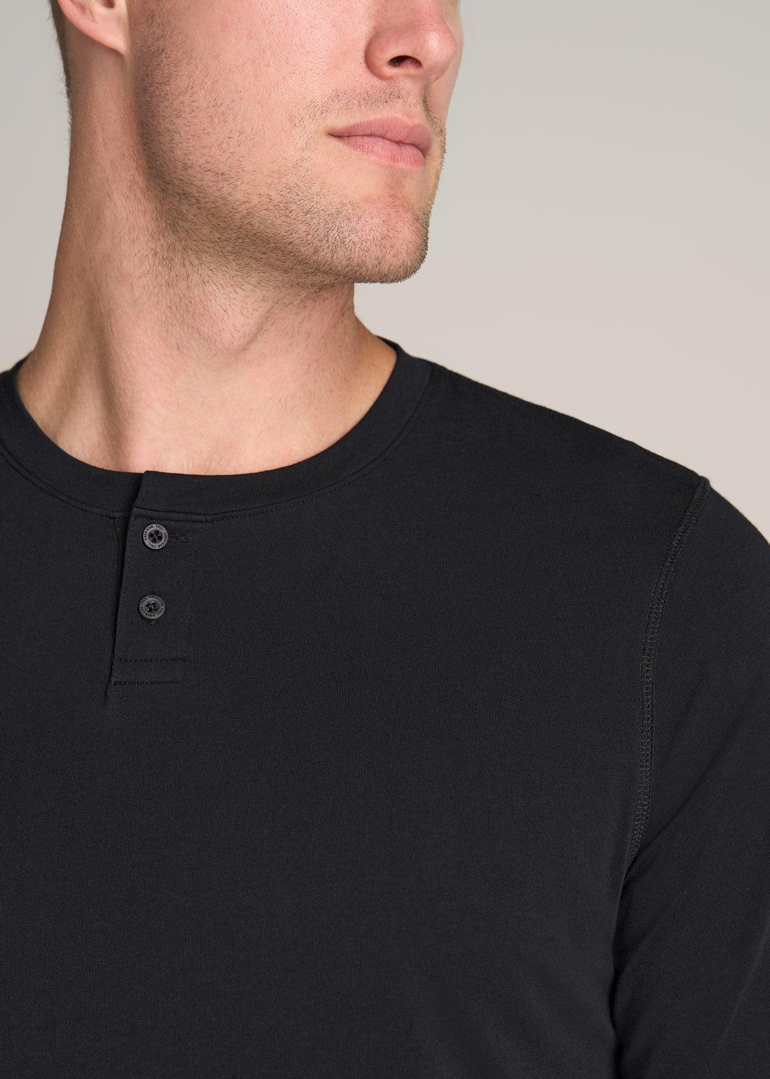 Pima Stretch Knit Henley Shirt for Tall Men in Black Product Image