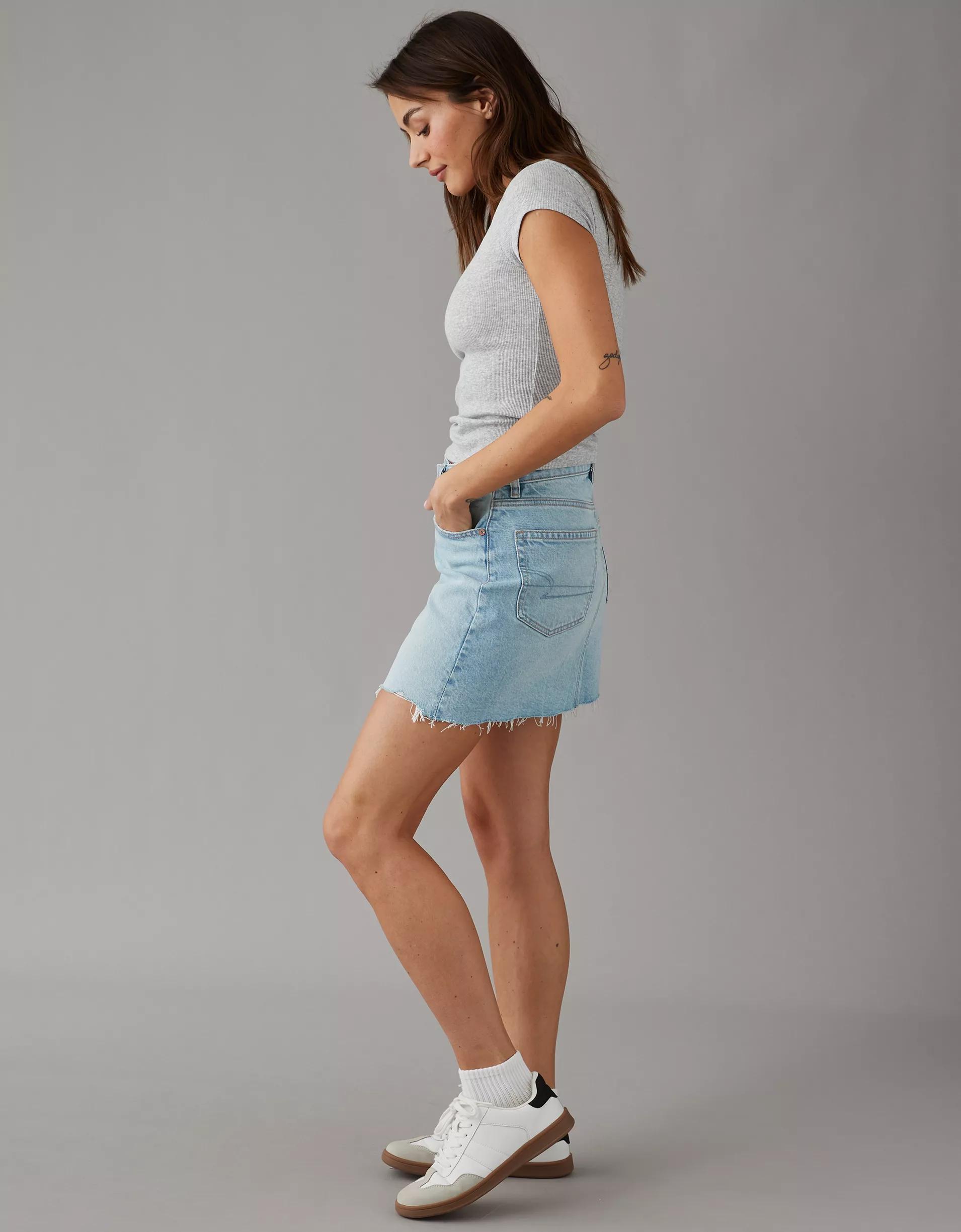 AE Stretch Crossover High-Waisted Perfect Denim Mini Skirt Product Image