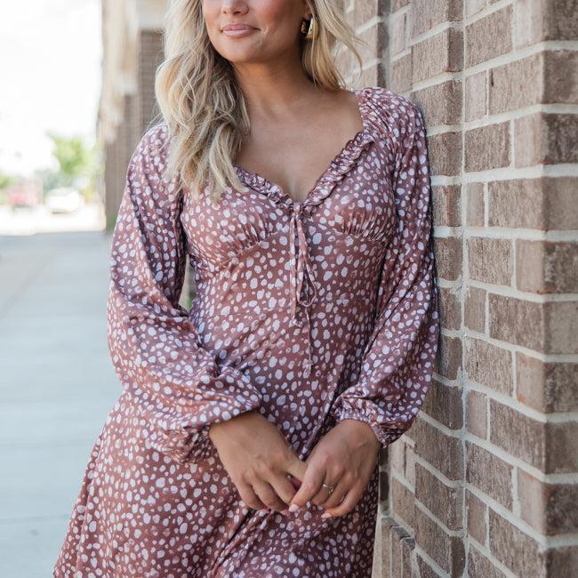 A Simple Song Brown Spotted Knit Dress FINAL SALE Product Image