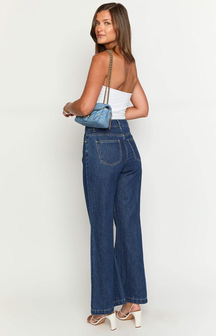 Lenny Dark Blue Denim Flare Jeans Product Image