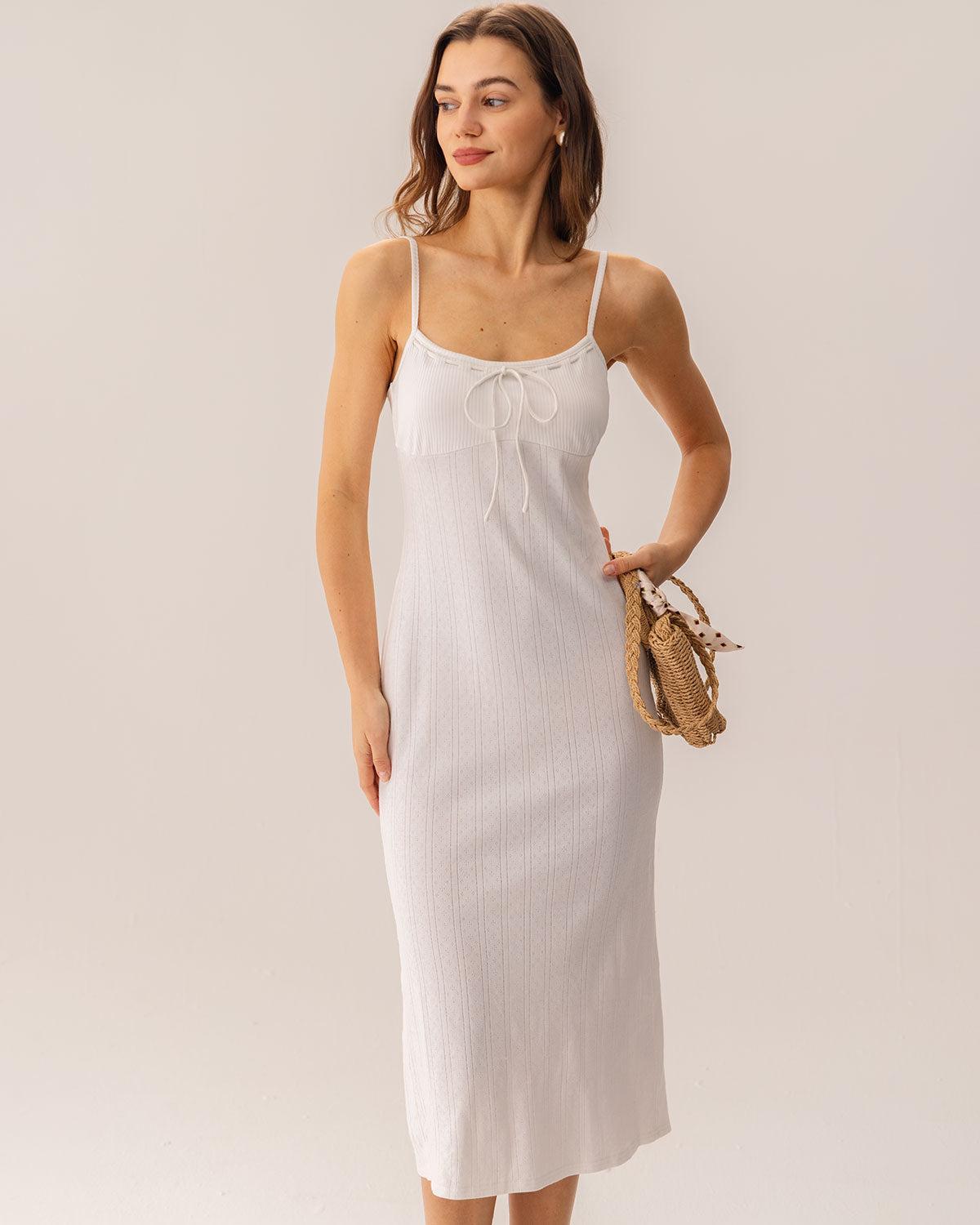 White Bodycon Slit Slip Midi Dress Product Image