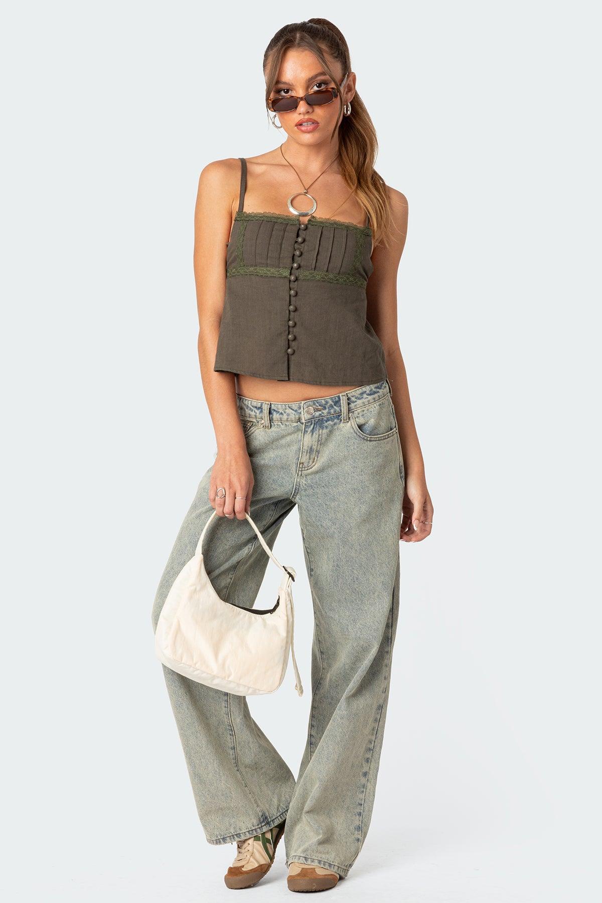 Button Up Linen Look Tank Top Product Image