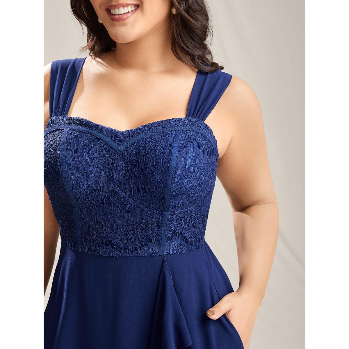 Plus Size Lace Corset Flared Hem Midi Dress Indigo Women Heart neckline Sleeveless Curvy BloomChic 22-24/3X Product Image