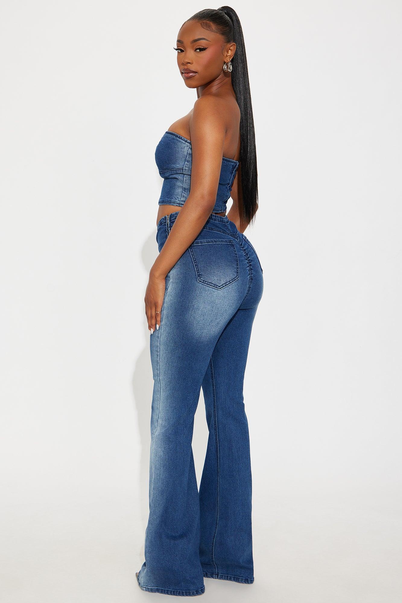 Carolina Denim Tube Top Flare Pant Set - Medium Wash Product Image