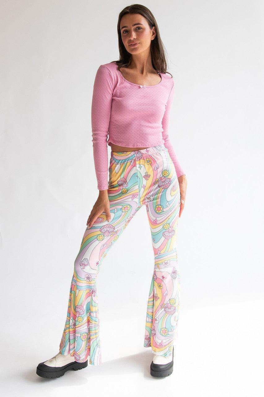 Pastel Mushroom Swirl Flare Pants Product Image