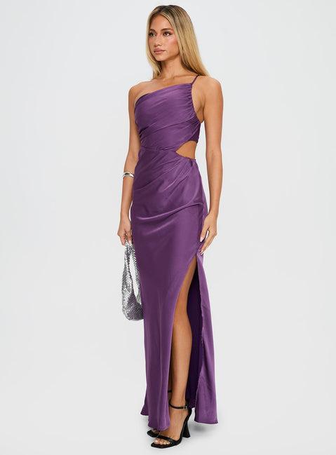 Leading Role One Shoulder Maxi Dress Purple Product Image