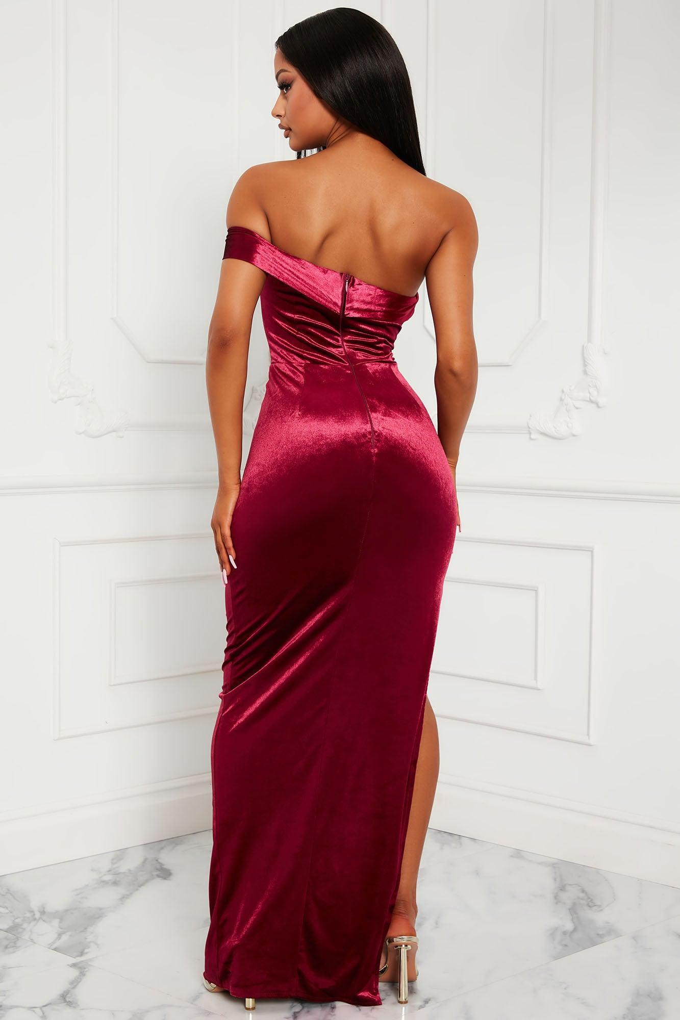 Zaire Velvet Maxi Dress - Burgundy Product Image