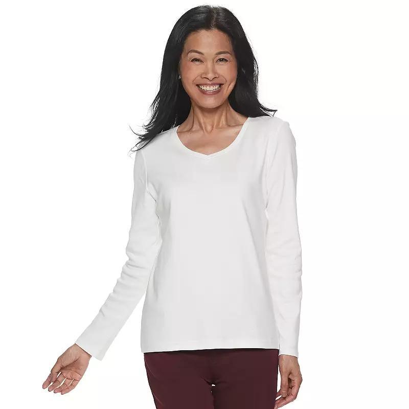 Women's Croft & Barrow® Essential Long Sleeve V-Neck Tee, Size: Medium, White Product Image