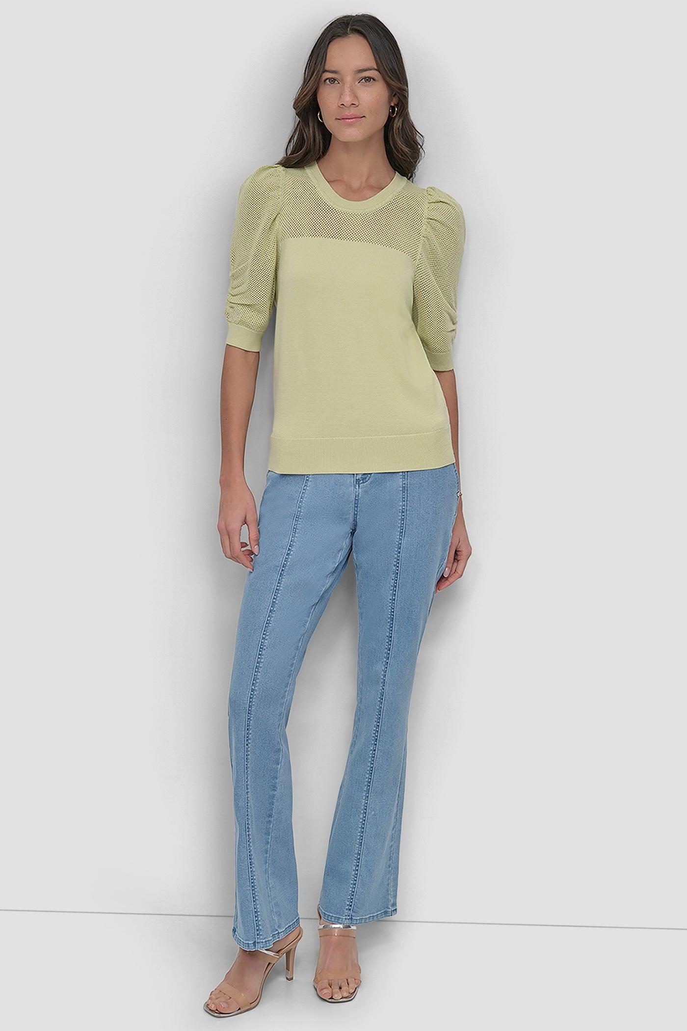 SHORT SLEEVE CREWNECK TWIST SLEEVE SWEATER Product Image