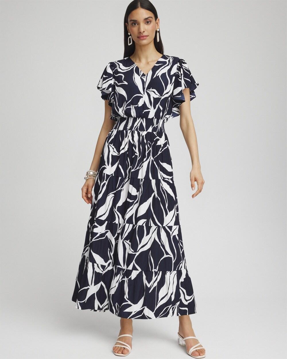 Leaves Smock Waist Tiered Maxi Dress Product Image