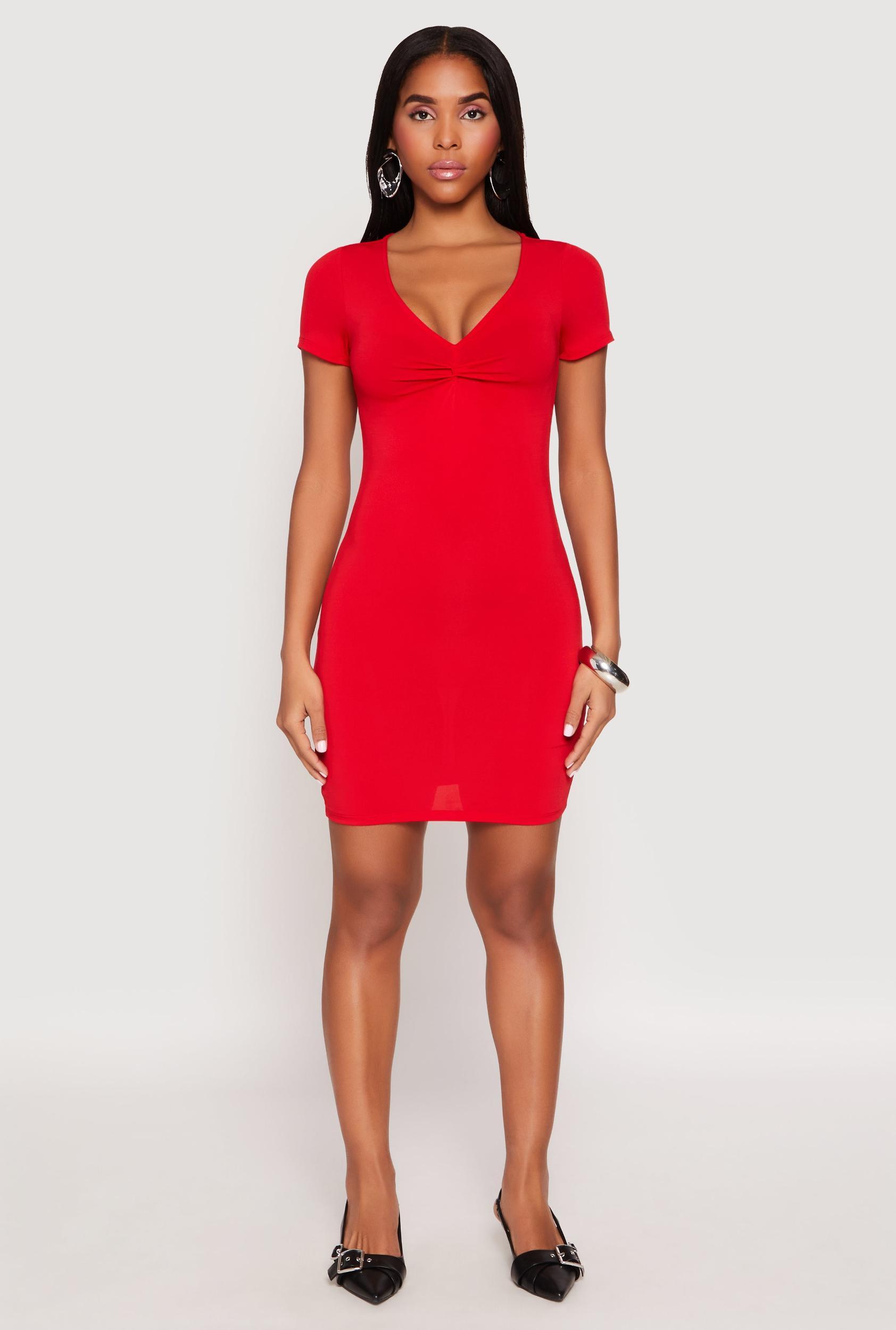 Womens Crepe Knit V Neck Twist Front Mini Dress Product Image