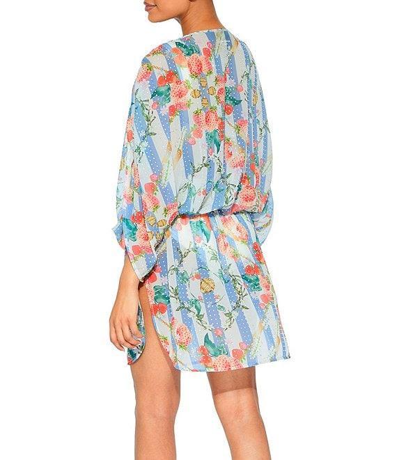 Kurt Geiger London Kensington Striped Strawberry Chiffon V-Neck Tunic Swim Cover-Up Product Image