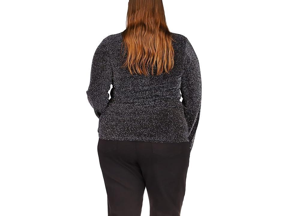 MICHAEL Michael Kors Plus Size Twist Hem Long Sleeve Top Silver) Women's Clothing Product Image