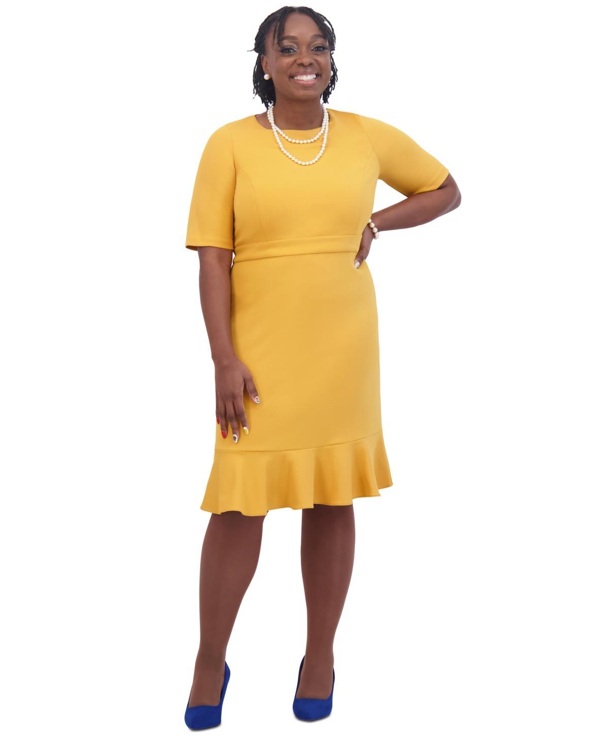 Kasper Womens Round-Neck Short-Sleeve Ruffle-Hem Dress Product Image